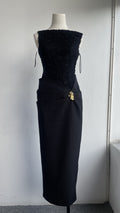 Elegant One-Shoulder Long Sleeve Fitted Dress with Lace Splicing Sleeveless Evening Gown